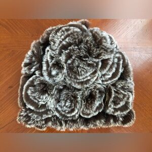 Luxurious Rose Pattern Brown Knitted Rabbit Fur Women's Hat